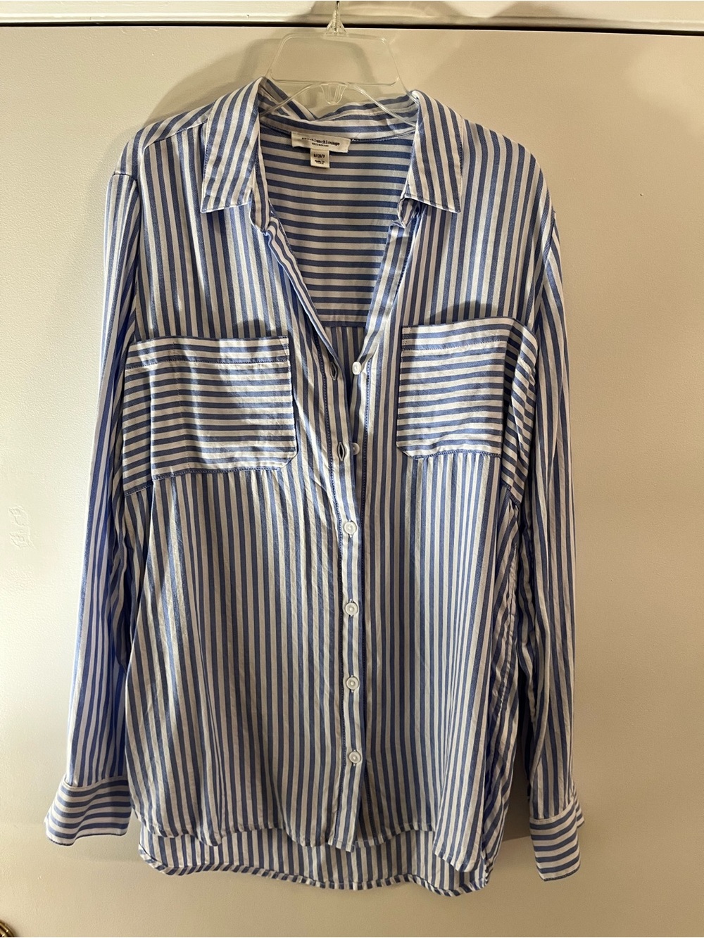 beachlunchlounge Blue and White Striped Button-Up Blouse